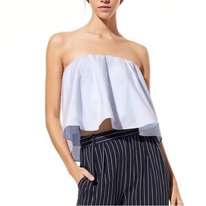 Babaton Eckerd Strapless White and Blue Pinstriped Poplin Crop Top Size XS